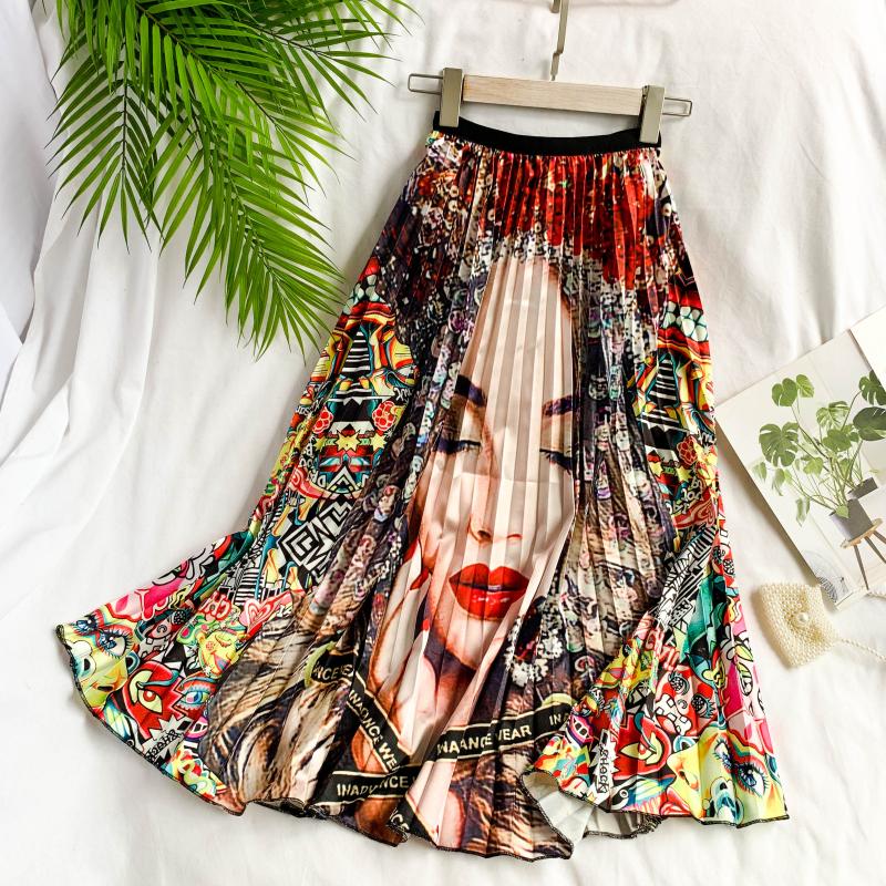 Europe and America Cartoon portrait pattern Elastic waist Bouffancy skirt ins Ultra-fire Mid length version Big swing skirt longuettein the Women's clothing/Boutique , Skirts category - from Buy2taobao.com to provide professional Taobao agent buy service