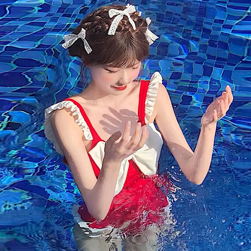 supers连体泳衣女士纯欲风泡温泉保守显瘦遮肚韩国ins风小胸泳装