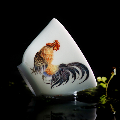 景德镇手绘珐琅彩陶瓷茶具茶杯公鸡品茗杯茶器茶道茶器杯子白瓷杯