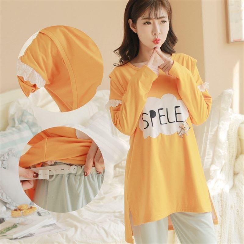 夏季薄款长袖产妇坐月子服睡衣套装夏天孕妇产后哺乳期大码喂奶衣
