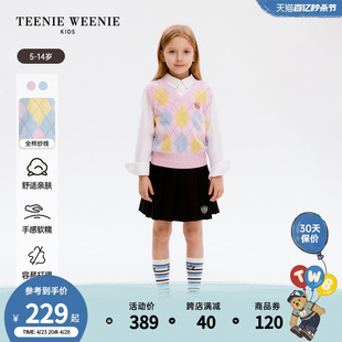 TeenieWeenie Kids小熊童装24年春新款女童萎形格纹毛织套头背心