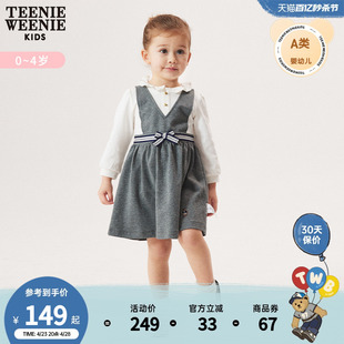 TeenieWeenie Kids小熊童装女宝宝春秋娃娃领假两件连衣裙裙子