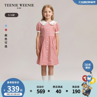 TeenieWeenie Kids小熊童装24年夏季新款女童纯棉翻领格纹连衣裙