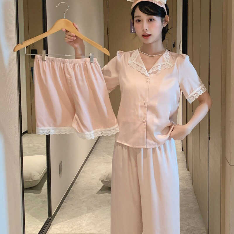 女人故事 【粉色蔷薇】24新款法式粉色睡衣女长袖甜美蕾丝边套装