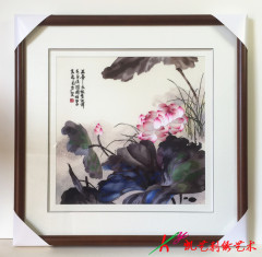 手工刺绣精品挂画客厅挂画荷花沙发墙挂画客厅玄关挂画苏州刺绣画