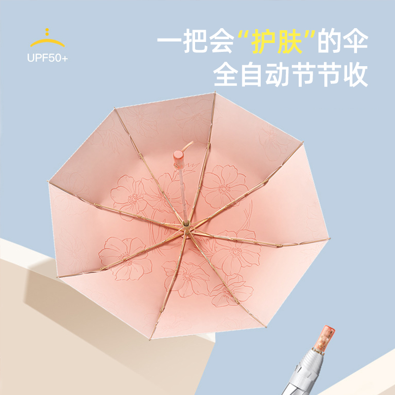 菲诺全自动雨伞女晴雨两用加固钛银防