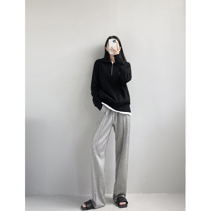 me2t 灰色阔腿裤女2022年高腰垂感裤子设计感小众休闲裤宽松卫裤