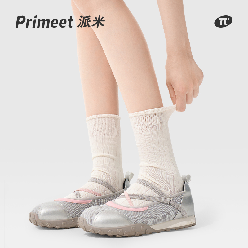 PRIMEET/派米袜子女春秋薄款白色中筒袜日系堆堆袜夏季小腿袜棉袜