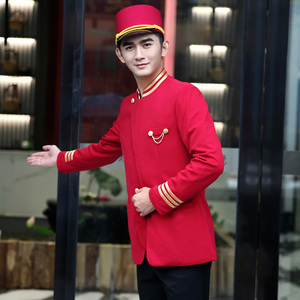 酒店大堂接待迎宾门童服装套装饭店餐饮制服服务员工作服秋冬装男
