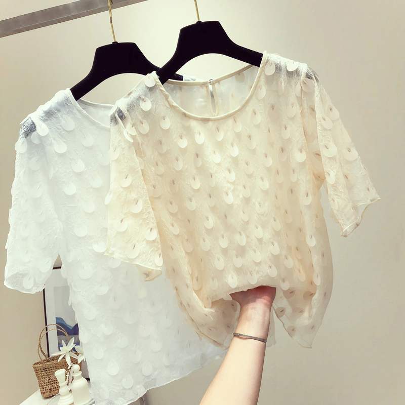 重工亮片T恤女短袖2019夏裝新款韓版設計感小衆圓領套頭chic上衣在類目 女裝/女士精品, 蕾絲衫/雪紡衫中 - 來自Buy2taobao.com提供專業的淘寶代購服務