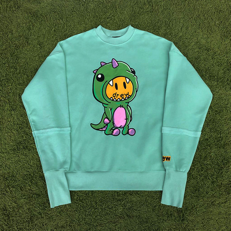 drew 比伯鹿晗同款 house 卡通恐龙笑脸印花潮牌套头卫衣男女情侣