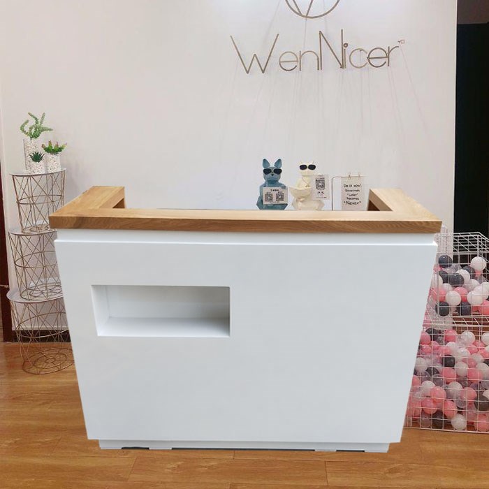服装店收银台美容美发店小型纯白吧台发廊理发店前台桌白格接待桌
