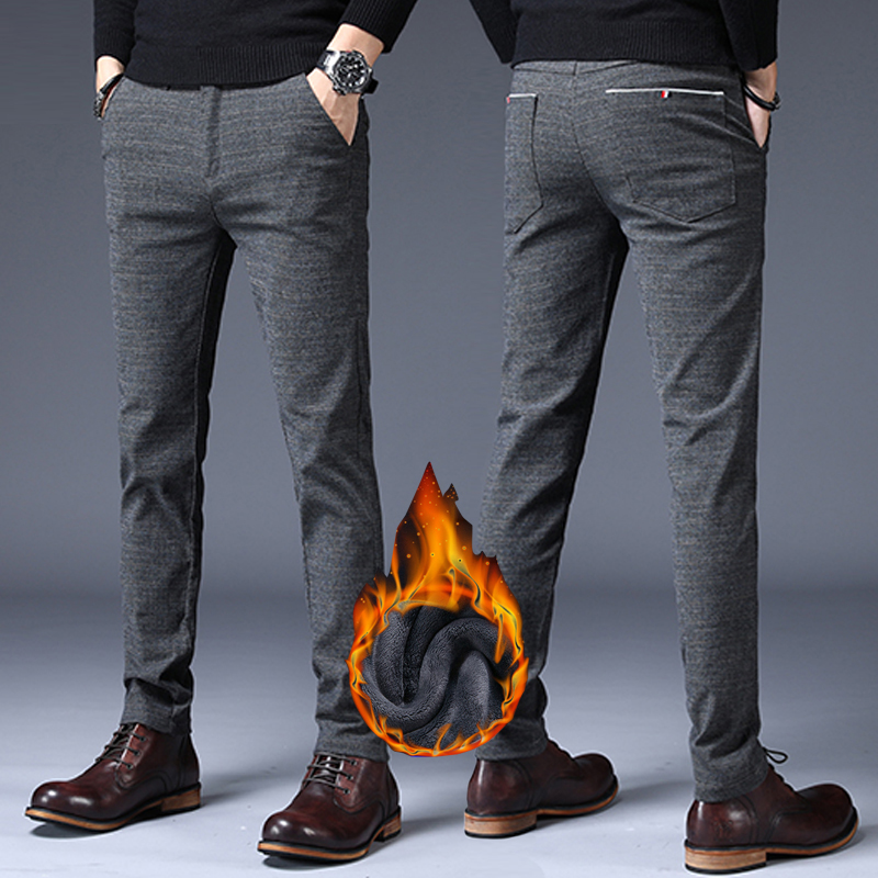 2021 New products man Plush thickening Korean Edition Self cultivation England lattice Casual pants Straight business affairs trousers trousersin the Men's clothing, Casual pants category - from Buy2taobao.com to provide professional Taobao agent buy service