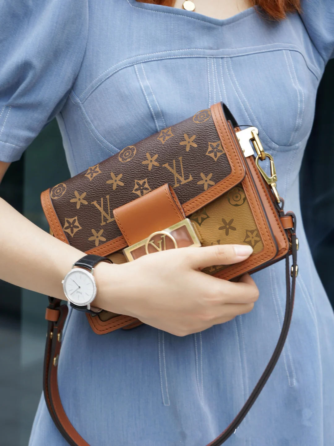 热销包包老花女新款 lv_lv lywd真皮女包2022新款时尚老花拼色邮差包