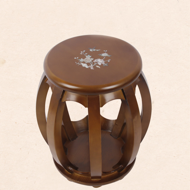 古筝圆凳古筝凳子实木古筝圆凳素面款印花古筝琴凳结实耐用楠木色