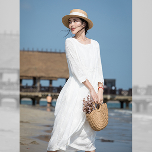 减龄连衣裙女白色纯棉长款小清晰裙子仙女超仙森系小个子长裙夏季