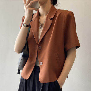 韩版短袖西装外套女2024夏季薄款新款垂感短款时尚休闲小西服上衣