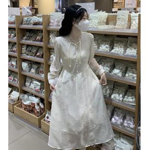新中式国风长袖连衣裙女春季2024新款感小个子收腰显瘦长裙子