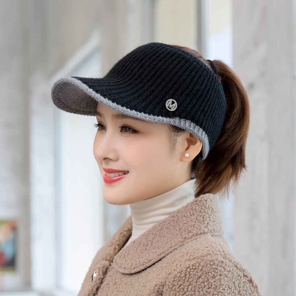 空顶毛线帽女秋冬款保暖骑车帽子韩版棒球帽针织户外运动鸭舌帽子