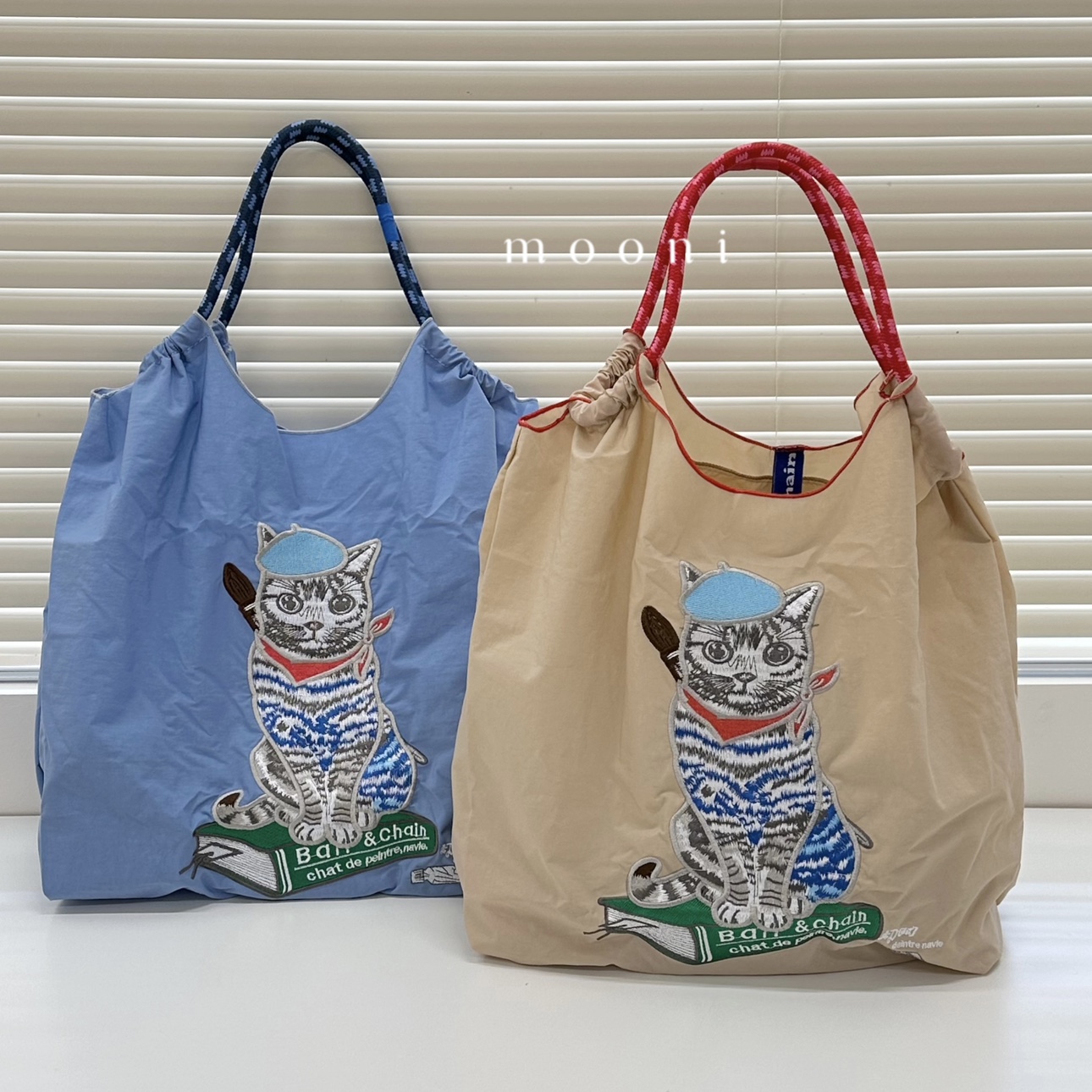 小众日系画家猫系列刺绣购物袋大容量
