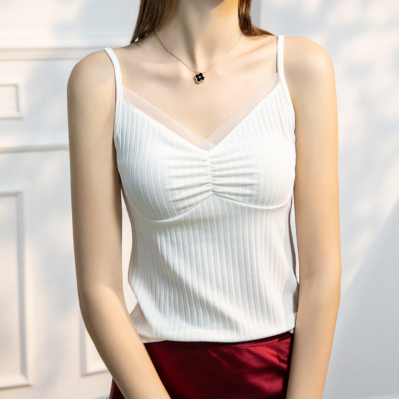 2022秋季新款吊带女网纱拼接修身性感洋气女人味内搭冰丝外穿背心