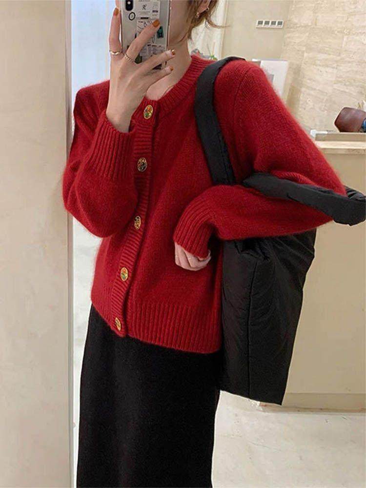 本命年红色毛衣开衫女过年喜庆女装时尚洋气上衣外穿针织外套秋冬