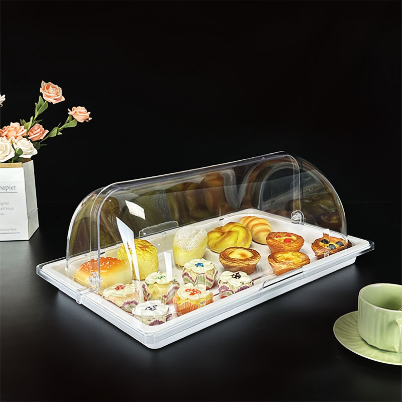 密胺托盘水果面包展示盘欧式商用长方形带透明盖罩面包蛋糕点心盘