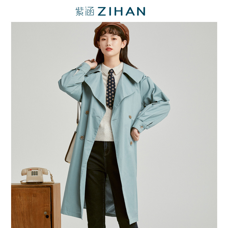 重返复古时光 紫涵森女系春秋季风衣外套中长款女休闲防风大衣潮