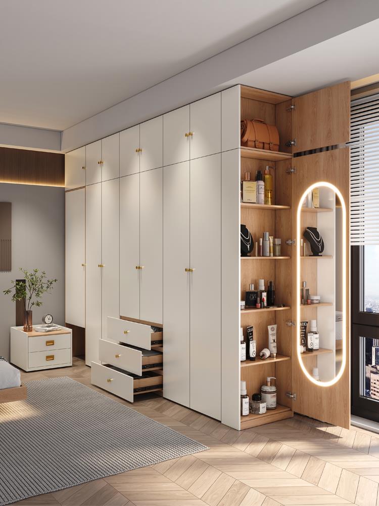 宜家原木奶油风衣柜家用卧室北欧现代网红开门组合日式小户型收纳