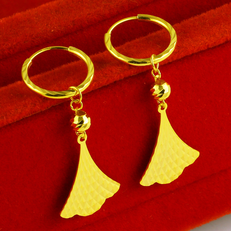 正品黄金耳环女款18k金耳坠子水滴形纯金首饰au750真金子999足金