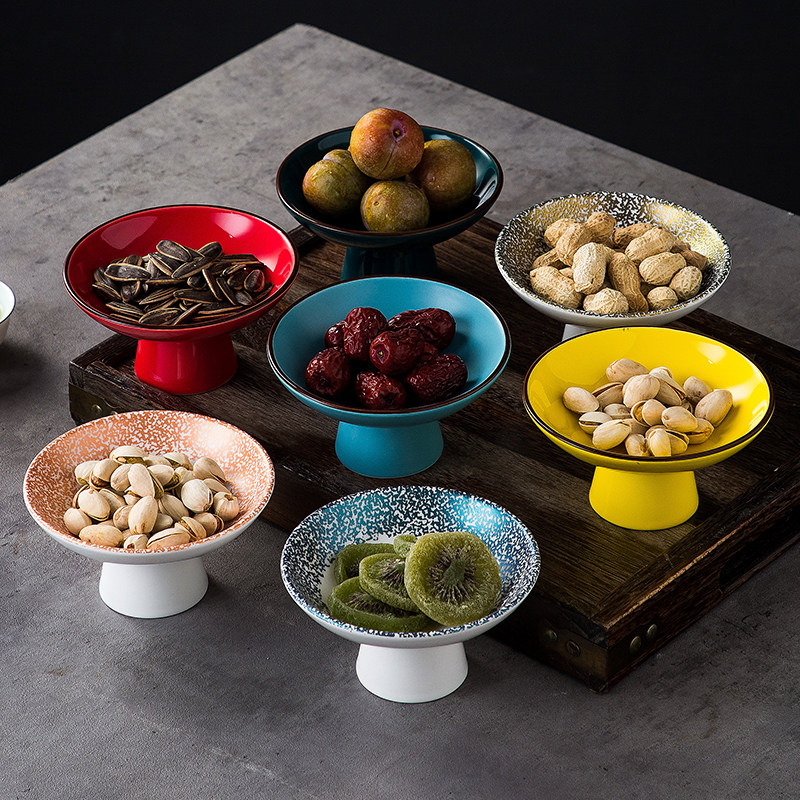 2个装 圆形迷你中式茶几零食点心碟 精致干果陶瓷高脚浅口茶点盘