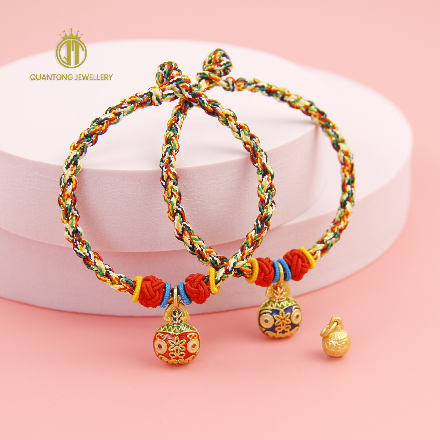 999足金吞金兽手绳烧蓝3d硬金手链黄金转运珠招财纳福送情侣家人