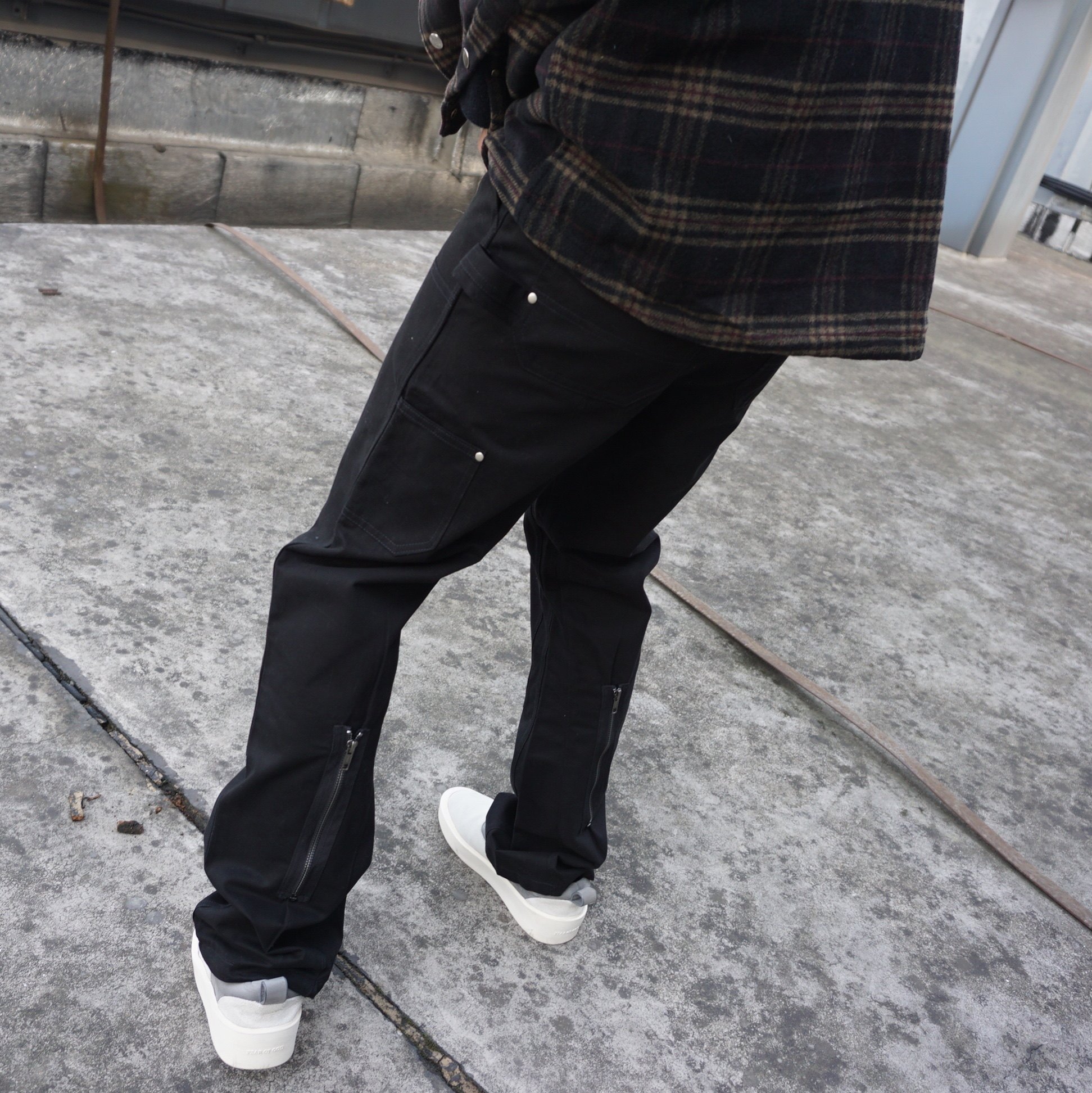 vujade kenjima同款裤子高街essentials直筒拉链喇叭工装裤男潮