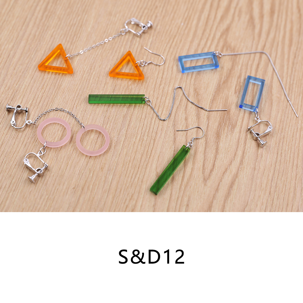 SandD12极简几何耳饰绿色透明亚克力耳夹原创设计蓝色ins耳坠耳线