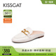 KISSCAT接吻猫夏季新款休闲一脚蹬拖鞋沙滩舒适羊皮懒人穆勒鞋女