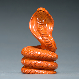 花梨实木雕刻十二生肖眼镜蛇摆件招财家居办公装饰风水红木工艺品