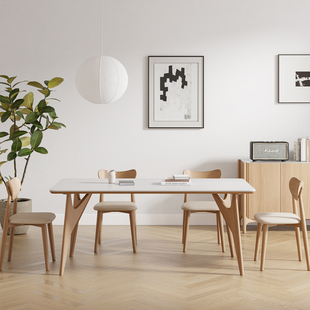 北欧日式飞鸟白蜡木岩板餐桌椅小户型家用简约现代长方形实木饭桌