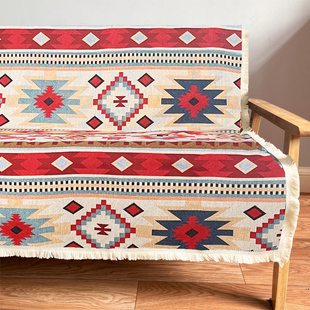 复古民族风沙发垫美式乡村沙发巾四季通用沙发套盖布几何针织线毯