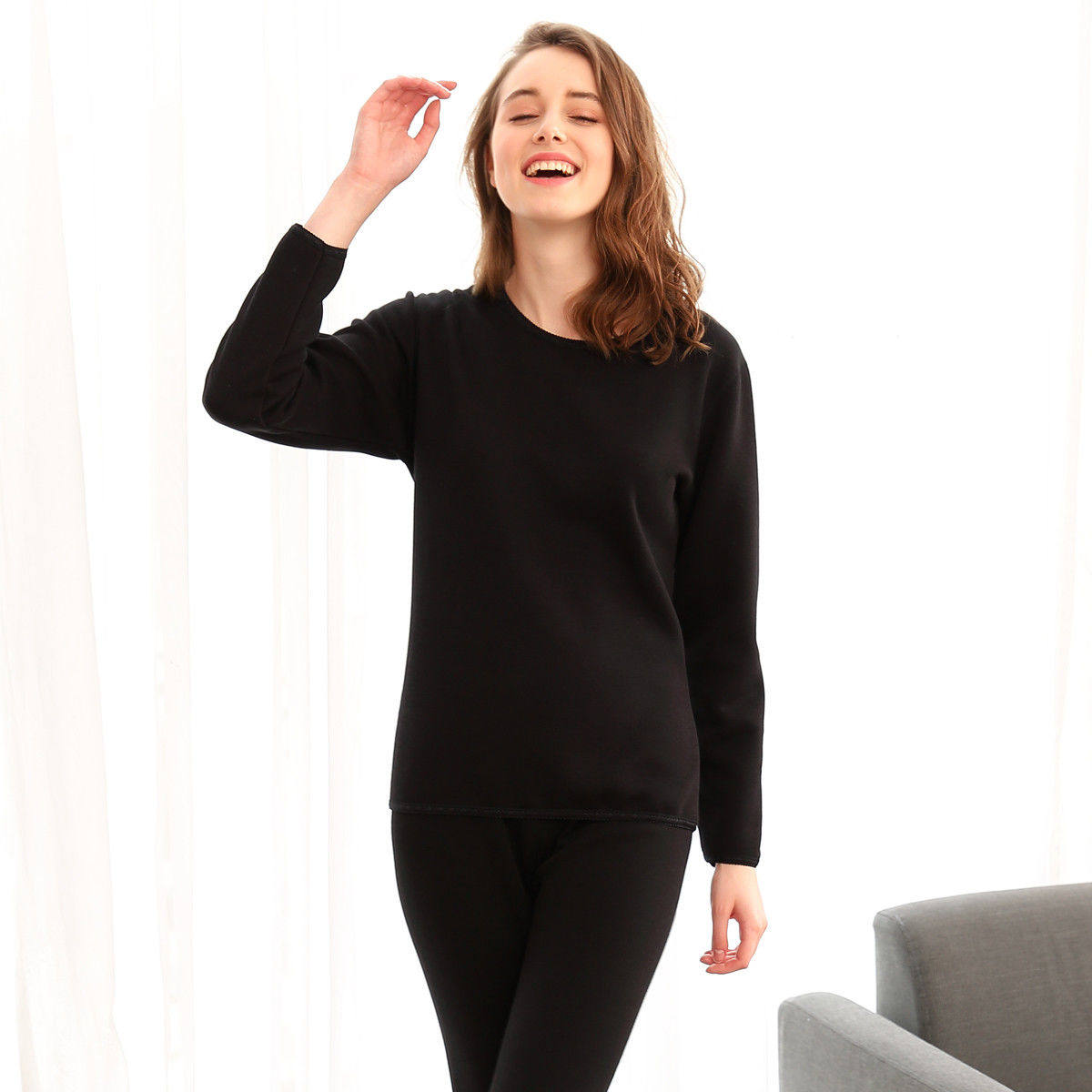 红豆居家官方旗舰店女士羊毛圆领加绒加厚保暖内衣套装女内衣秋冬