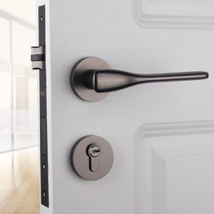依佰利美式灰黑色门锁极简室内黑镍房门锁家用通用型把手静音门锁