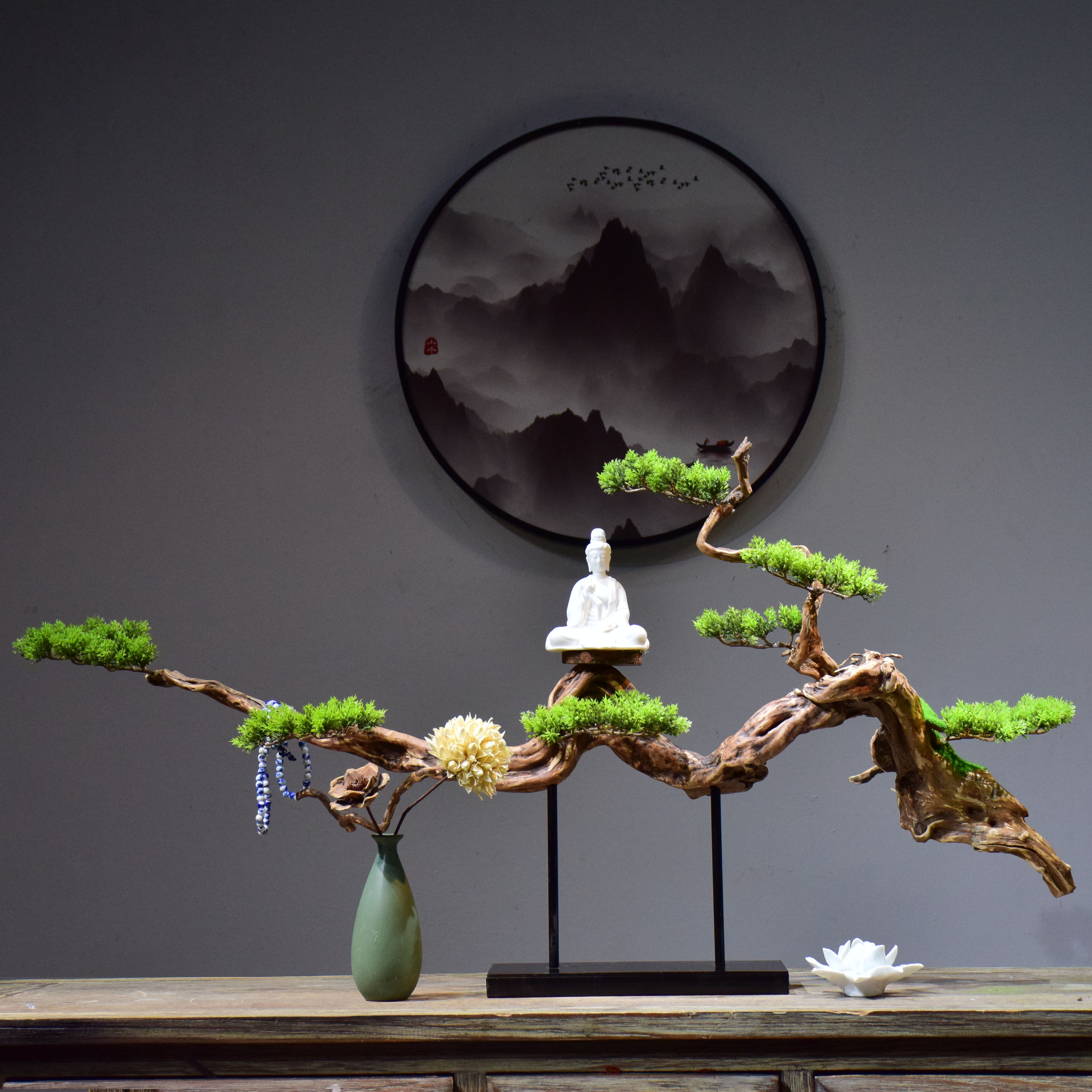 安雅家饰的优惠券大全—新中式根雕风化枯木摆件 陶瓷佛像观音客厅