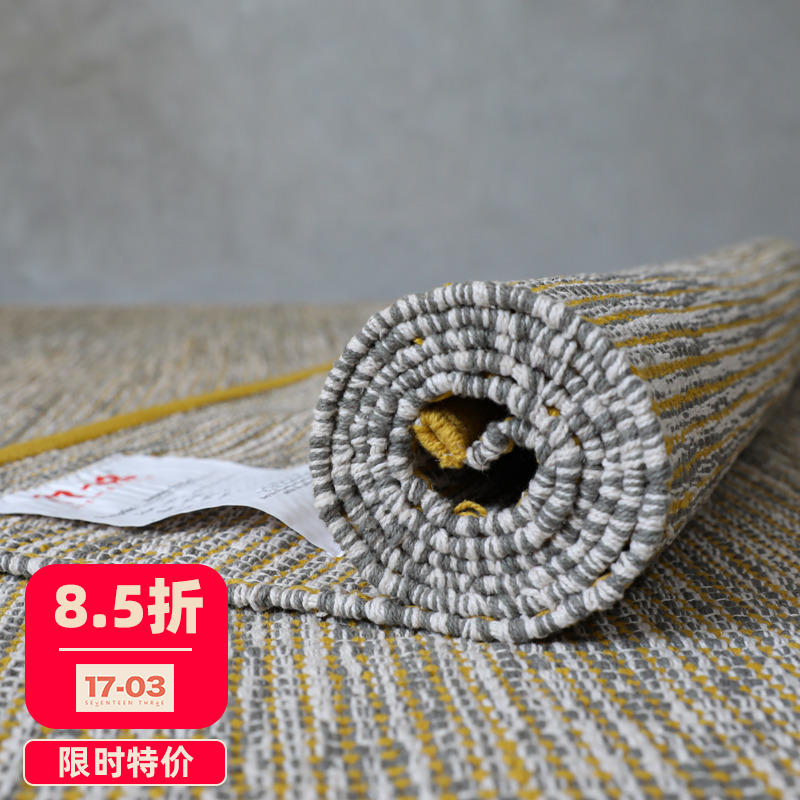 可机洗棉地毯手工编织进口纯色棉麻客厅卧室床边地垫榻榻米脚垫子