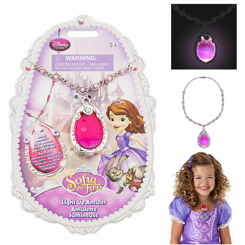 粉色呼吸灯变色迪士尼小公主苏菲亚sofia魔法护身符项链吊坠首