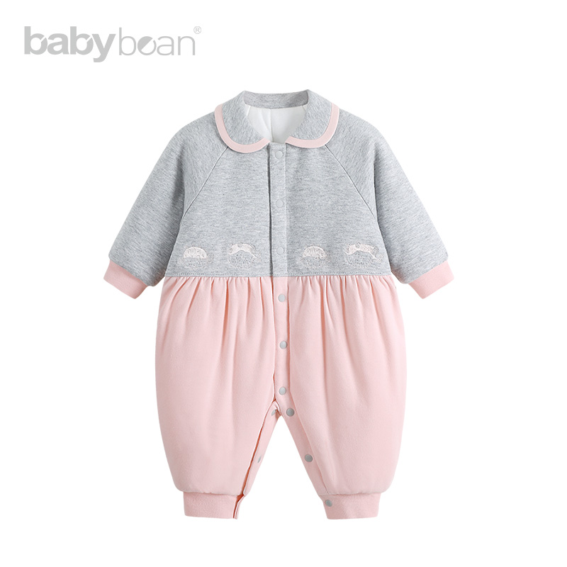 babybean亲豆冬装新款女宝宝爬爬服夹棉保暖全开哈衣呆萌小河豚