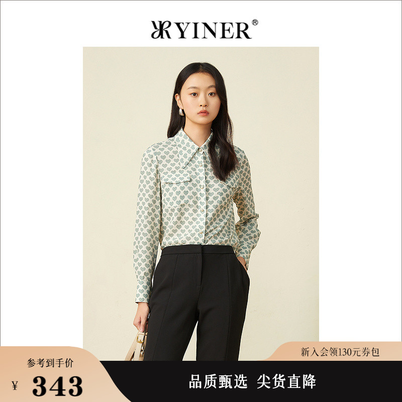 YINER音儿女装春季时尚爱心印花POLO领衬衫上衣