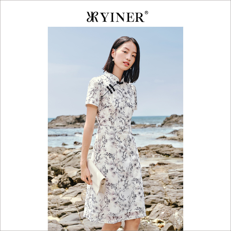 YINER音儿专选女装夏季绣花旗袍中式连衣裙