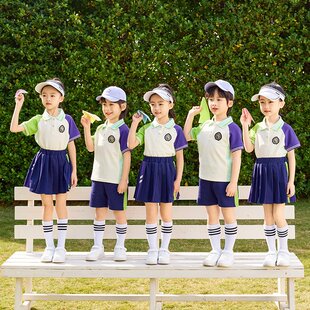 幼儿园园服夏天班级活动韩版红色夏季套装翻领运动会一年级学院风