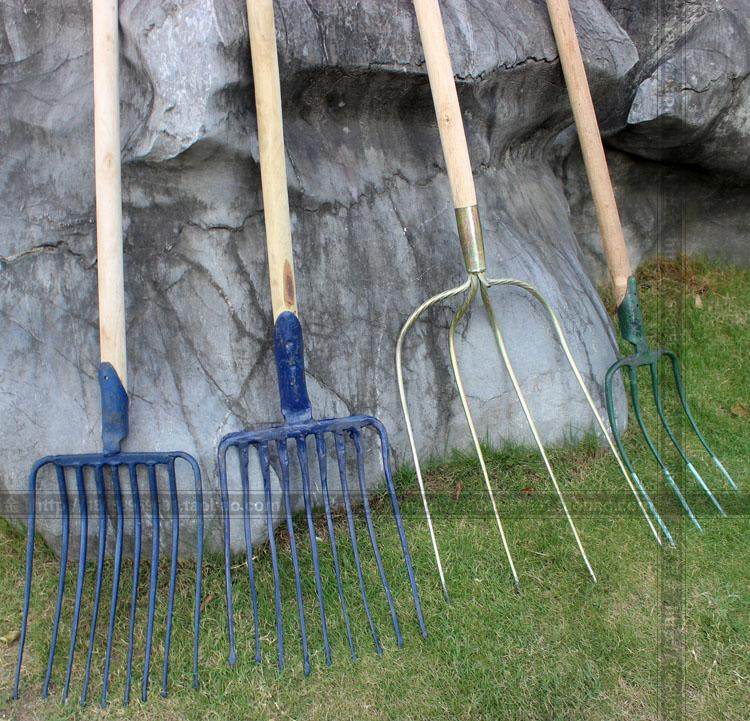 包邮加粗农用全钢四股叉草叉子锻打一体九齿钢叉茶叶大铁叉铁道叉