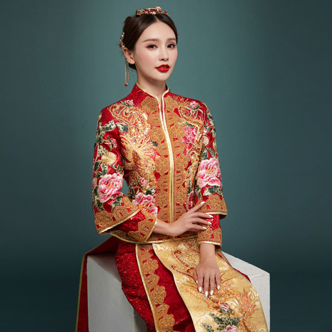 锦瑟华妃 2019新款秀禾服 中式结婚典礼旗袍礼服 修身改良龙凤褂