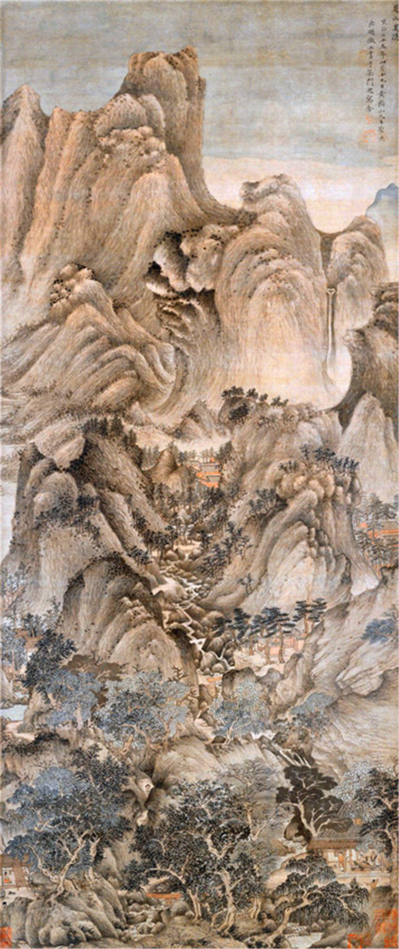 王蒙夏山高山高隐图138x60厘米中国古画复制品山水画国画